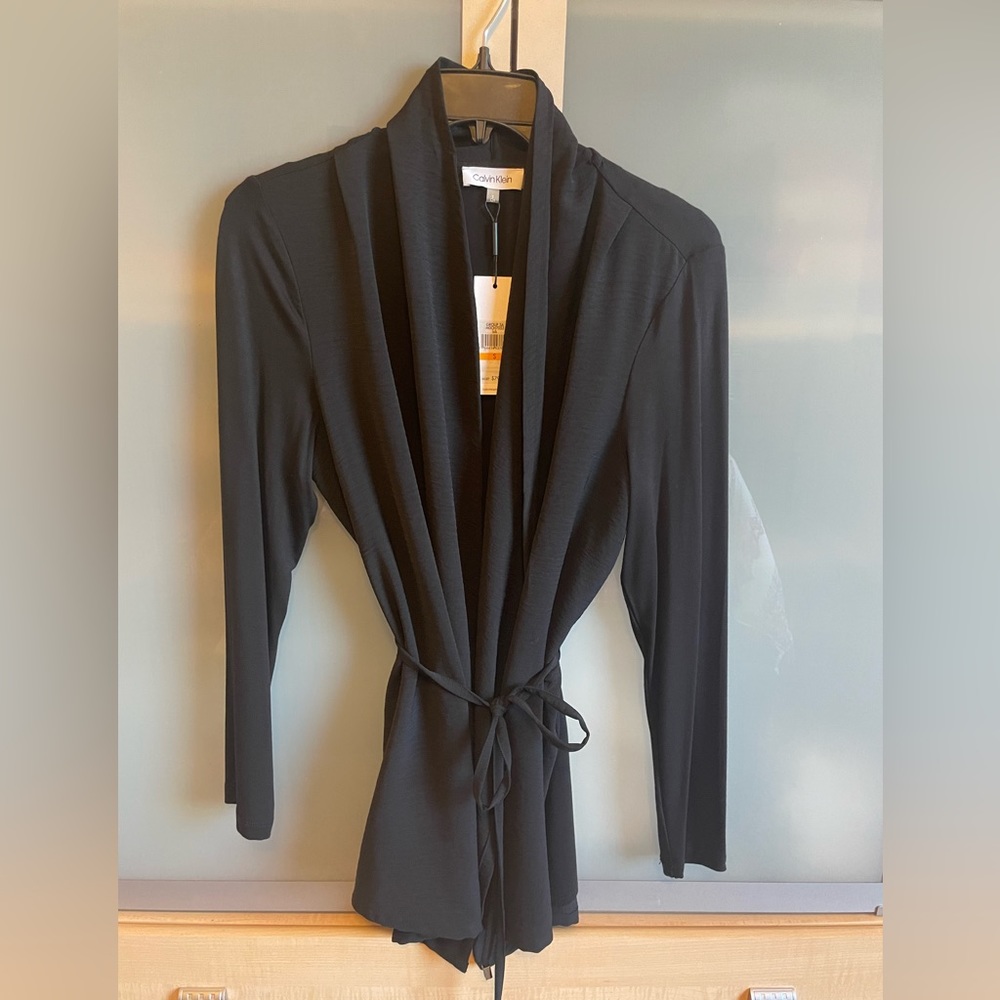 New Calvin Klein stylish black cardigan with waist tie